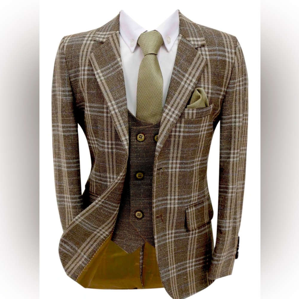 Boys Plaid Check Suit 3 Piece